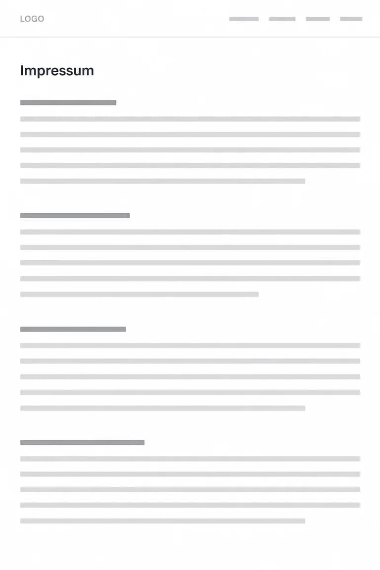 Impressum mit vier Textabschnitten und Zwischenüberschriften