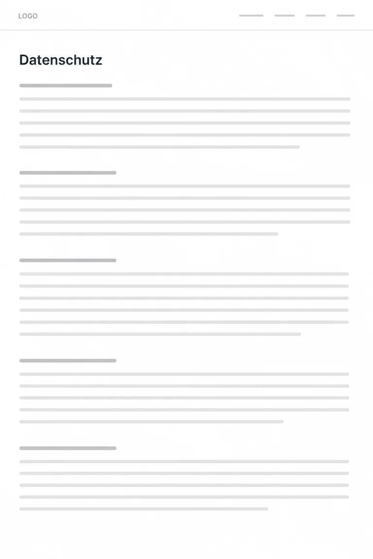 Datenschutzerklärung mit fünf Textabschnitten und Zwischenüberschriften