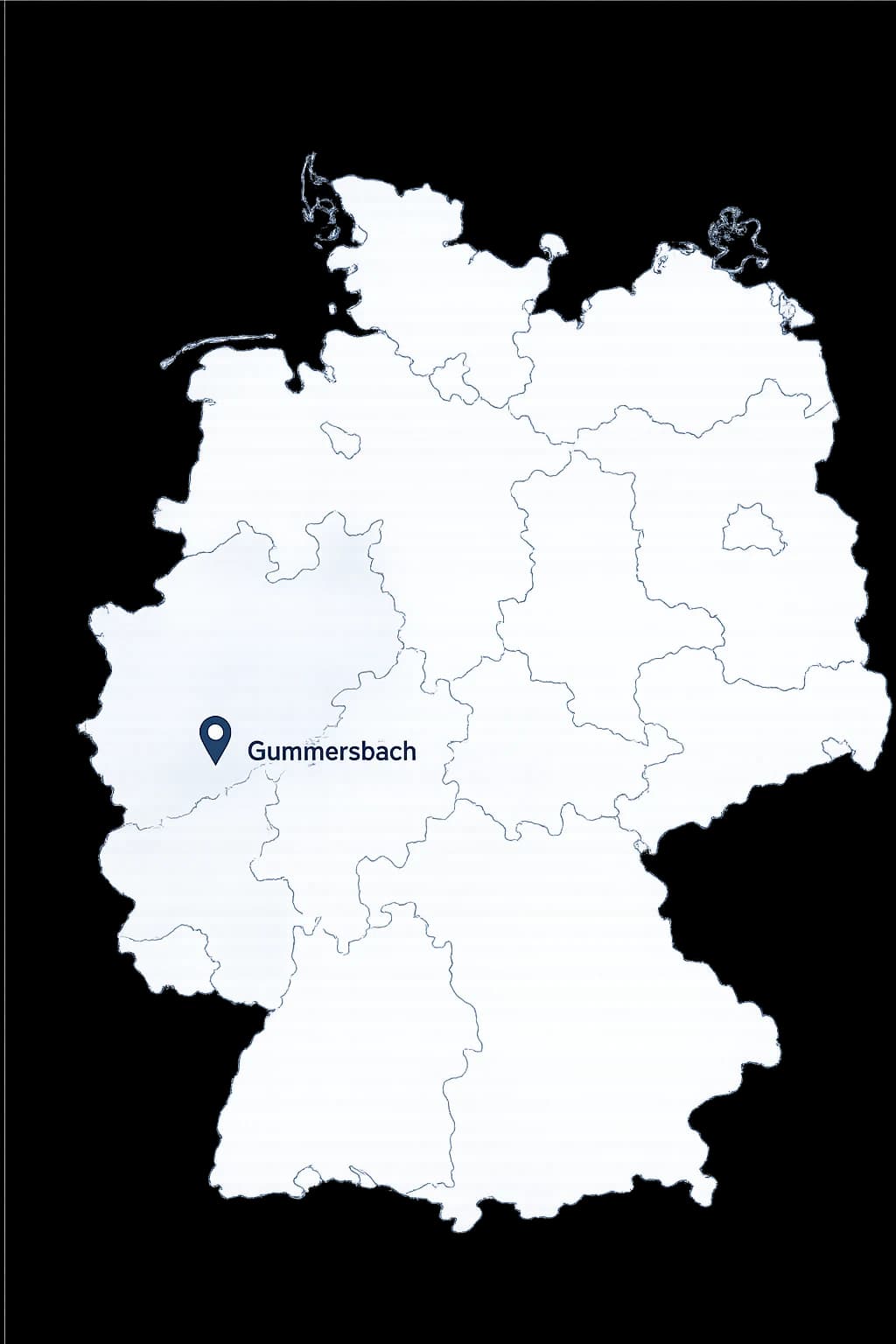 Karte von Deutschland mit Standortmarkierung Gummersbach