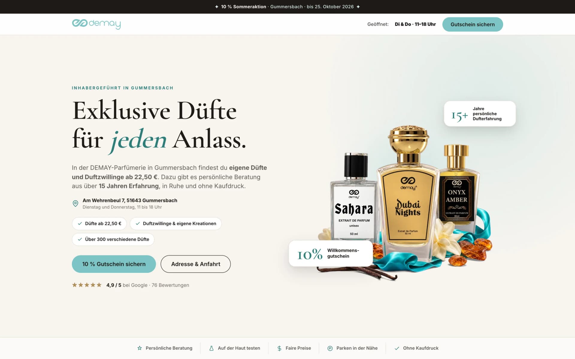 Landingpage der DEMAY Parfümerie zur persönlichen Duftberatung