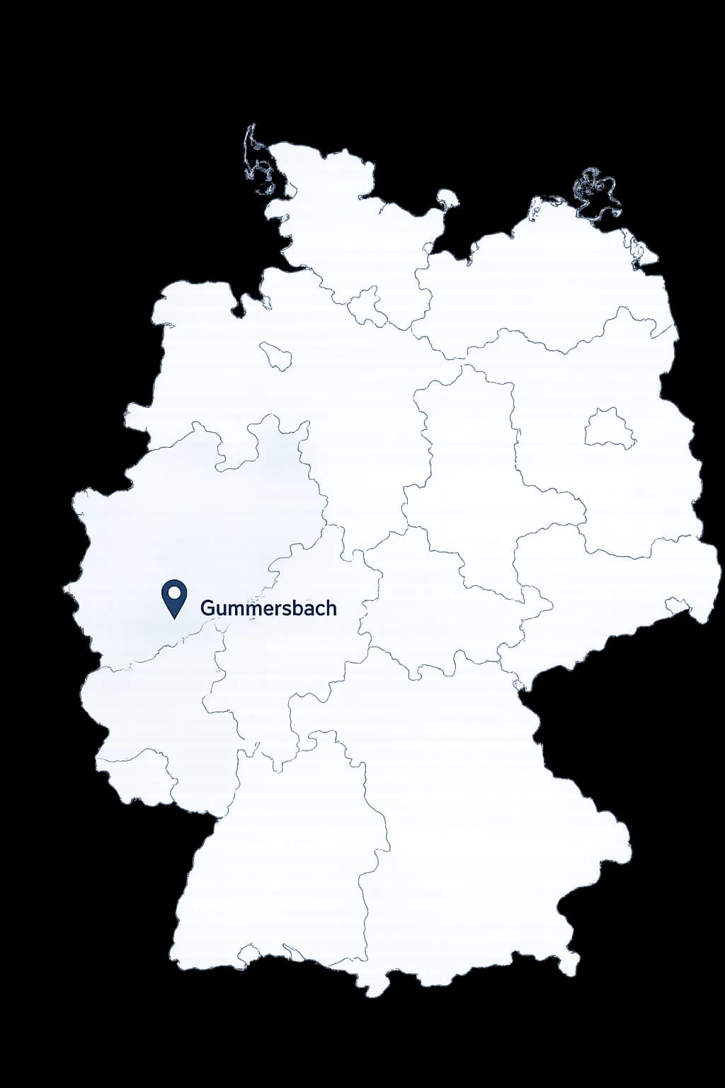 Karte von Deutschland mit markiertem Standort Gummersbach in Nordrhein-Westfalen